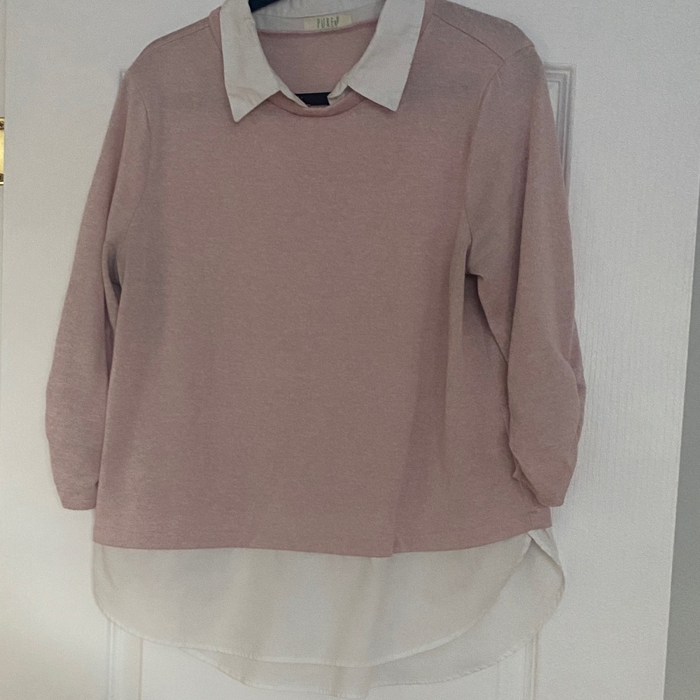 Suzy Shier Pink and White Layered Top